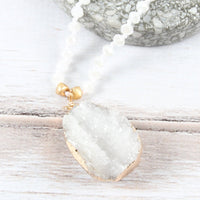 Thumbnail for Druzy Stone Pendant Glass Beaded Necklace - 4 COLORS