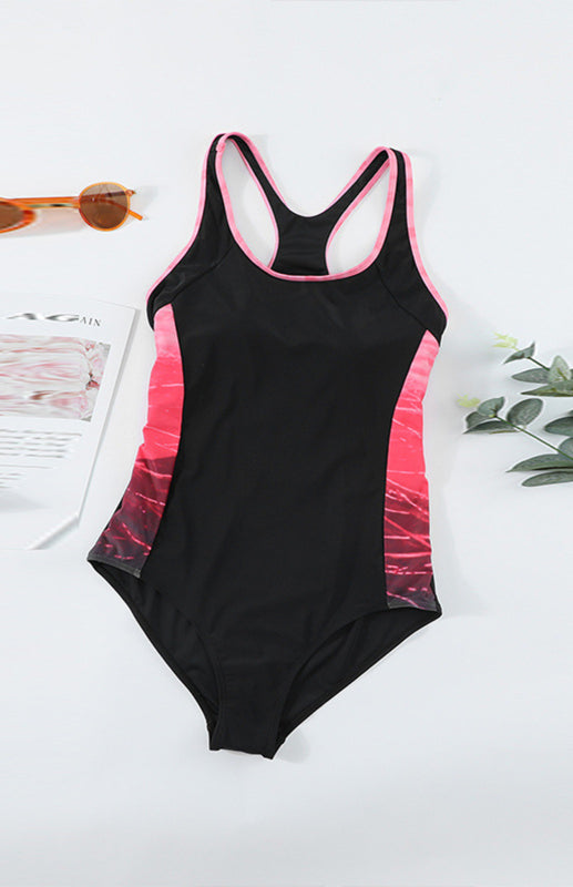 Color Block Cut-out Racerback One-piece Swimsuit - K - 3 COLOR SCHEMES -