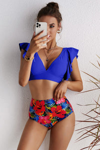 Thumbnail for Floral Ruffled High Waist Bikini Set - T - 2 PCS. - 2 COLORS -