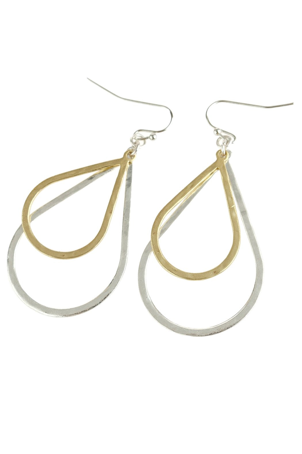 Double Open Teardrop Dangle Hook Earrings - 2 FINISHES -