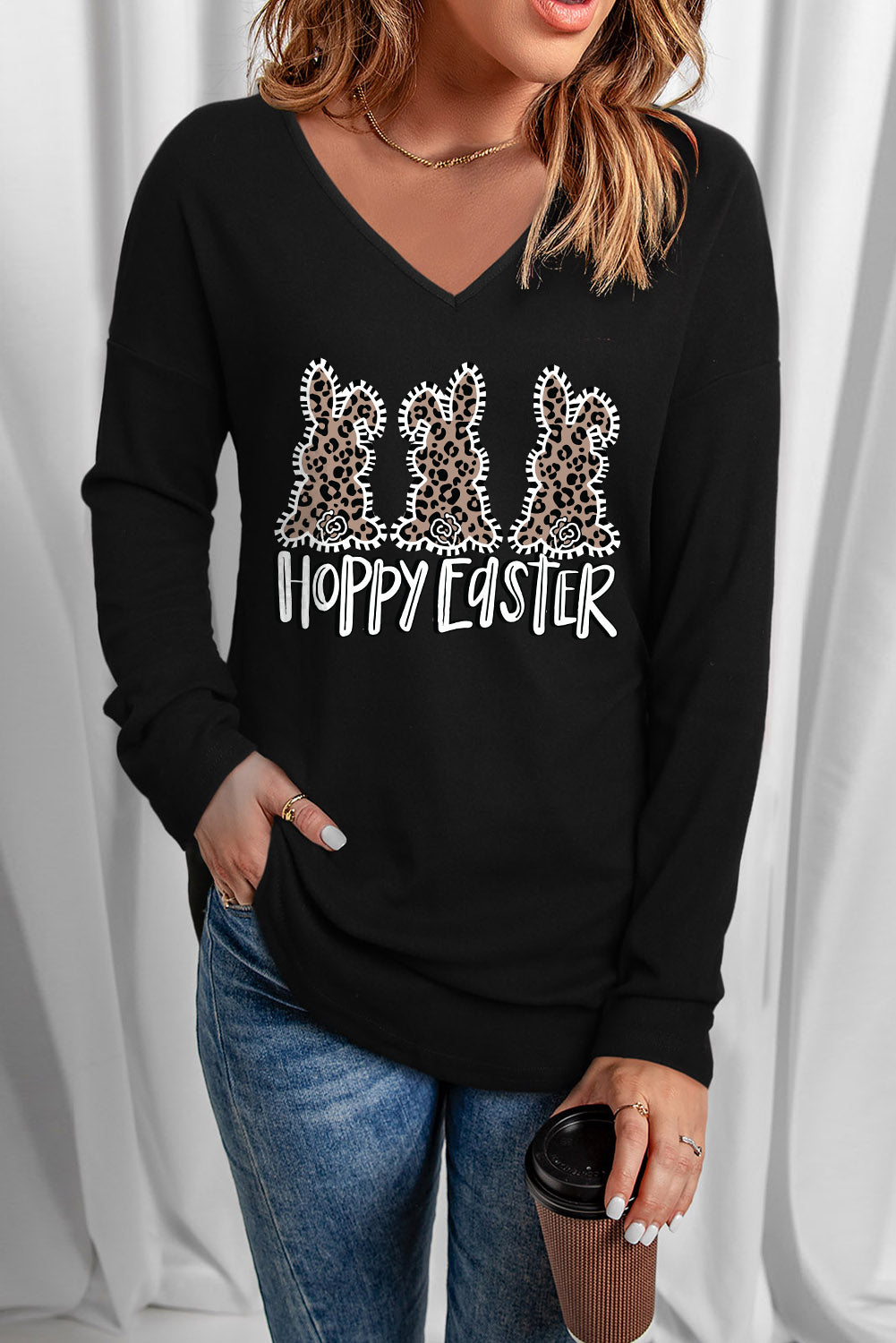 HOPPY EASTER Graphic V-Neck Top - T - 1 COLOR -