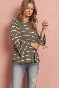 Thumbnail for Riah Fashion - Stripe Flutter Sleeve Tie Top - 3 COLORS -