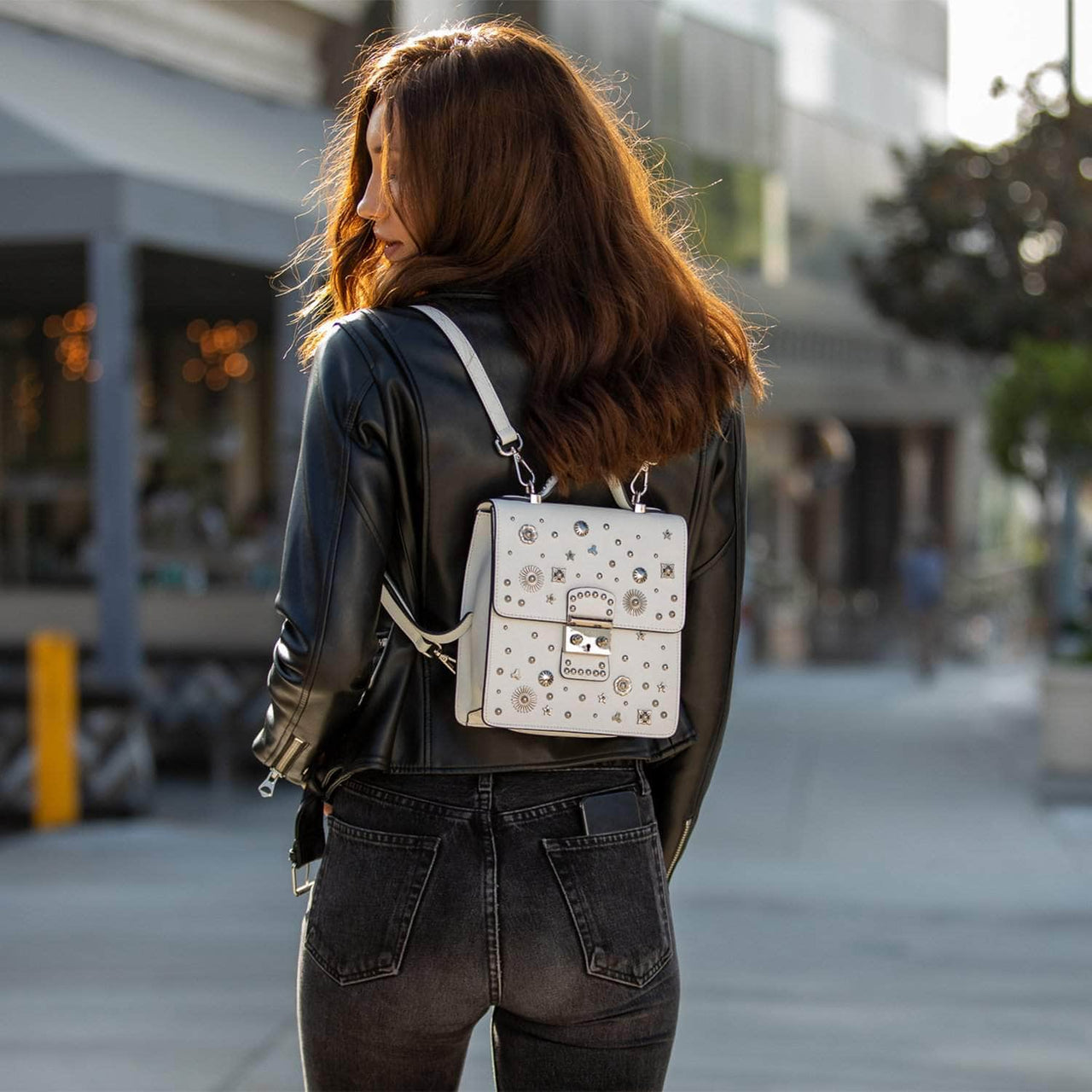 The Hollywood Backpack Leather Purse White -