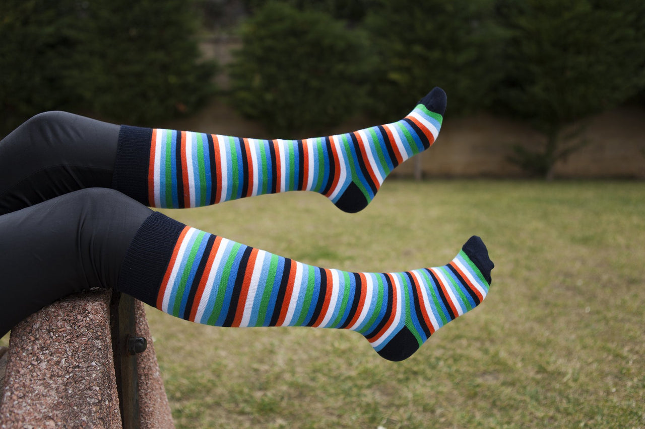 Women's Teal Sky Stripe Knee High Socks - 1 COLOR -