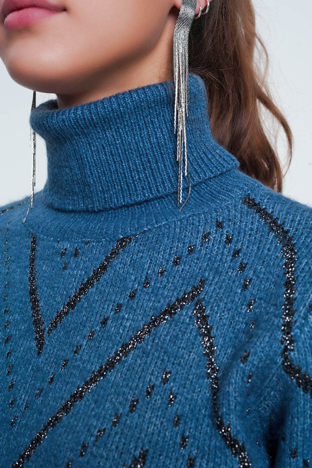 Q2 - Woven Blue Turtleneck Sweater - 1 COLOR -