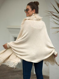 Thumbnail for Fringe Open Front Long Sleeve Poncho - 1 SIZE - T - 6 COLORS -