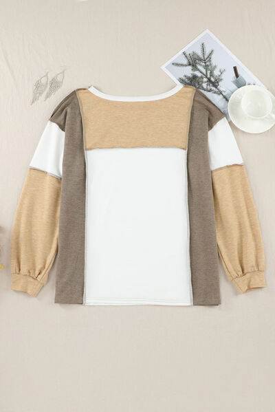 Color Block Exposed Seam Boat Neck Sweatshirt - T - 1 COLOR -