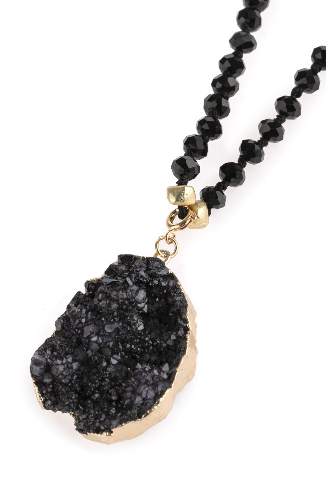 Druzy Stone Pendant Glass Beaded Necklace - 4 COLORS