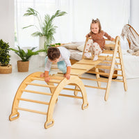 Thumbnail for 3in1 Montessori Climbing Set: Triangle Ladder + Wooden Arch + Slide Board – Beige NEW