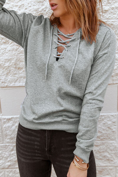 Lace-Up Dropped Shoulder Hoodie - T - 8 COLORS -