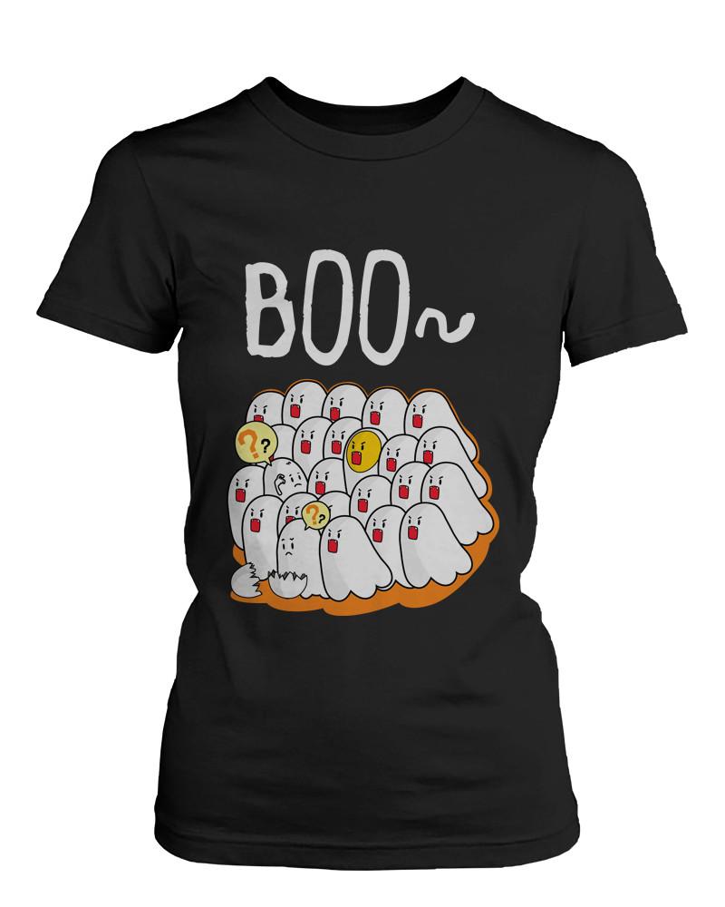 Boo Egg Haunt Halloween Women's T-Shirt - Funny Graphic Black Shirt - 1 COLOR -