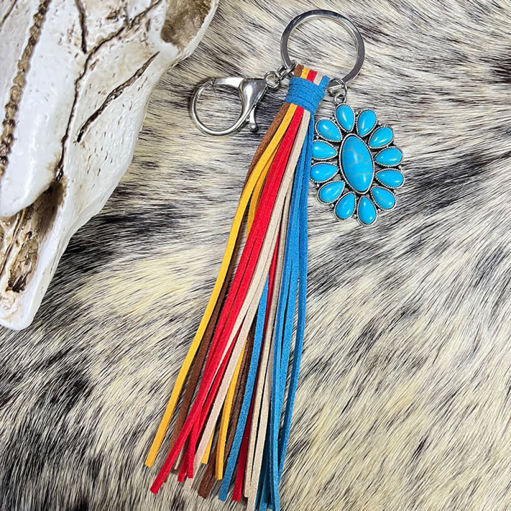 Turquoise Keychain with Tassel - T - 4 STYLES -