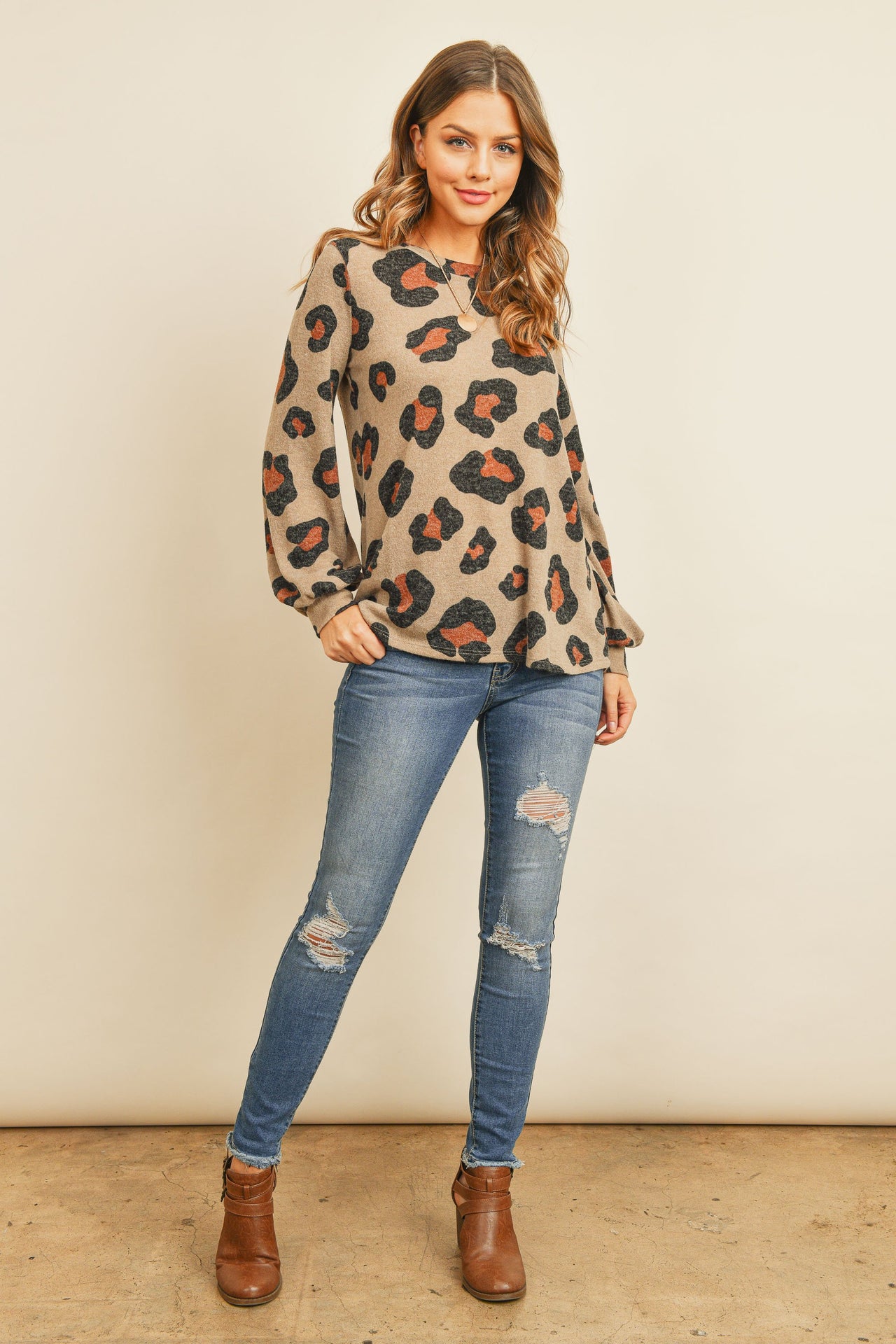 Riah Fashion - Puff Sleeved Leopard Print Top - 4 COLORS -