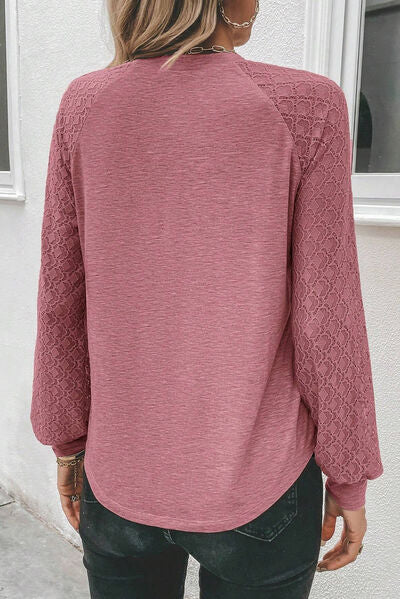 Heathered Round Neck Long Sleeve T-Shirt - T - 2 COLORS -