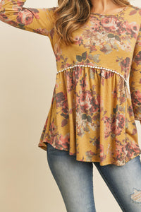 Thumbnail for Riah Fashion - Floral Long Sleeved Cinch Waist Lace Detail - 2 COLORS -