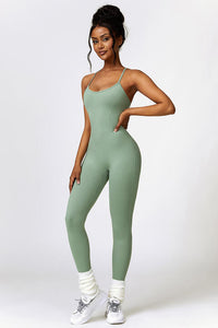 Thumbnail for Open Back Spaghetti Strap Sports Jumpsuit - T - 4 COLORS -