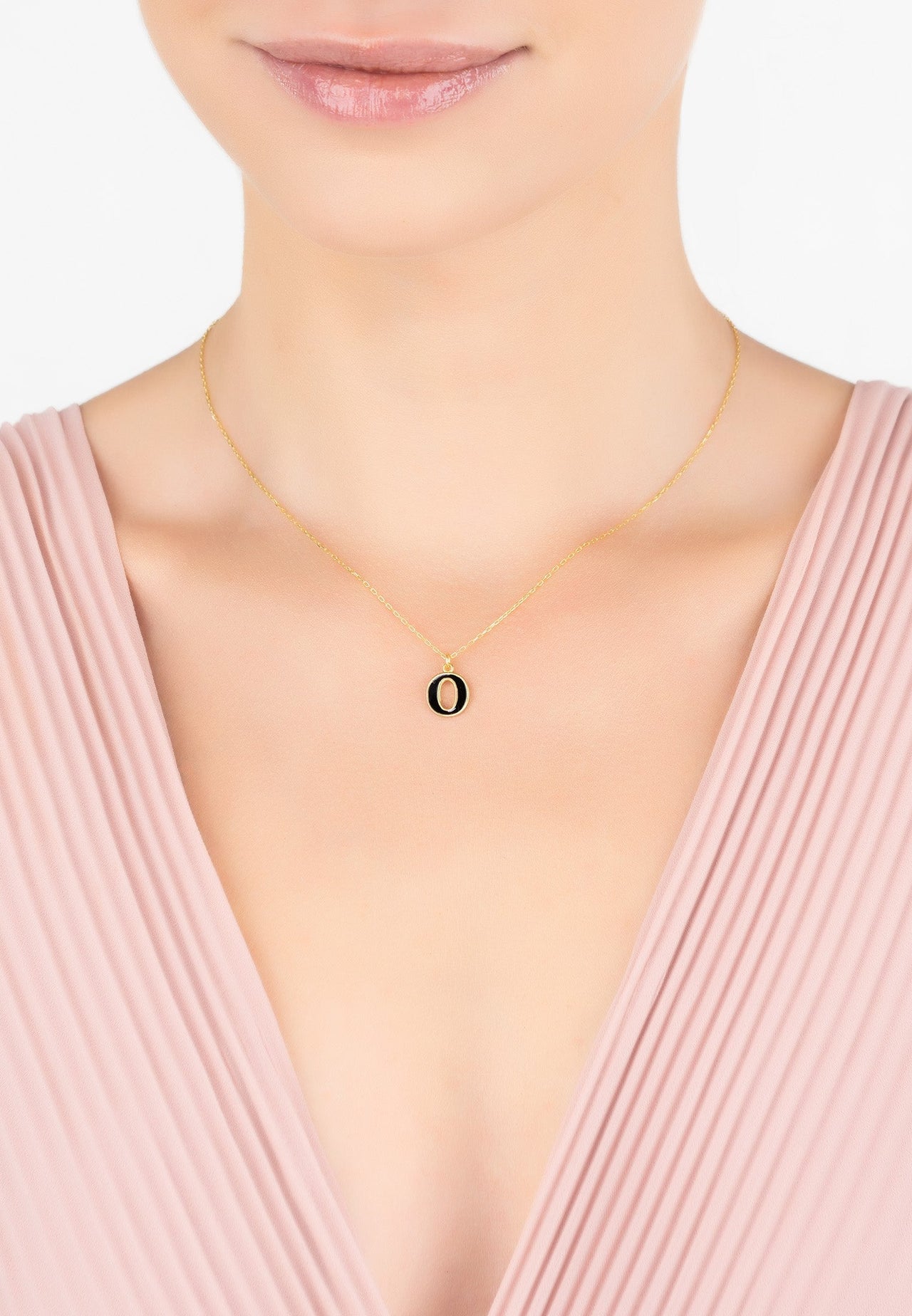 Initial Enamel Necklace Gold O -