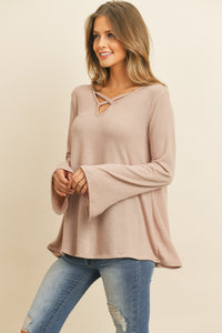 Thumbnail for Criss Cross Neck Long Sleeve Hacci Top - 5 COLORS -