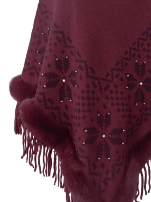 Fringe Geometric Cape Sleeve Poncho - 1 SIZE FIT - T - 6 COLORS -