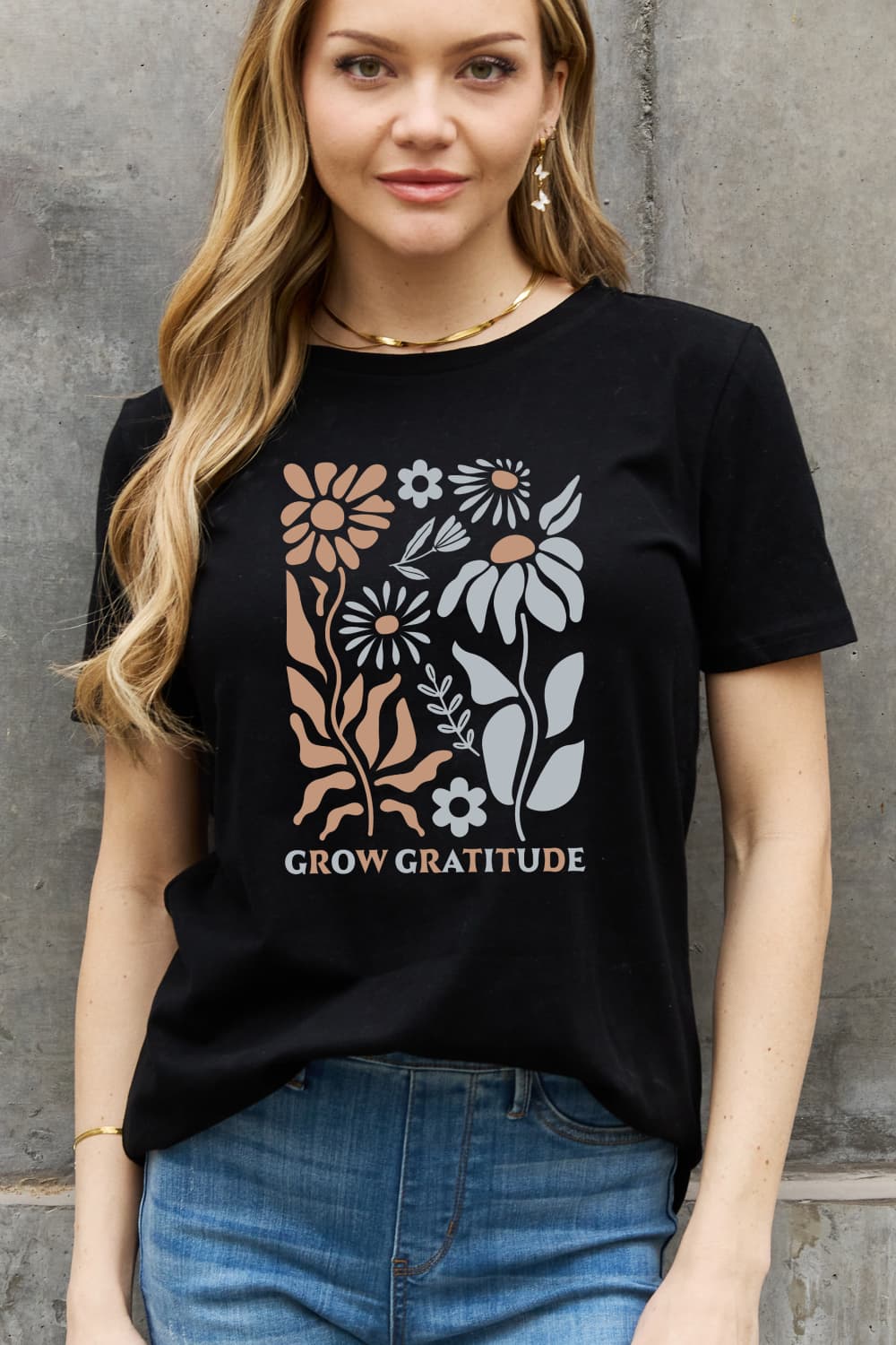 Simply Love Full Size GROW GRATITUDE Graphic Cotton Tee - T - 1 COLOR -