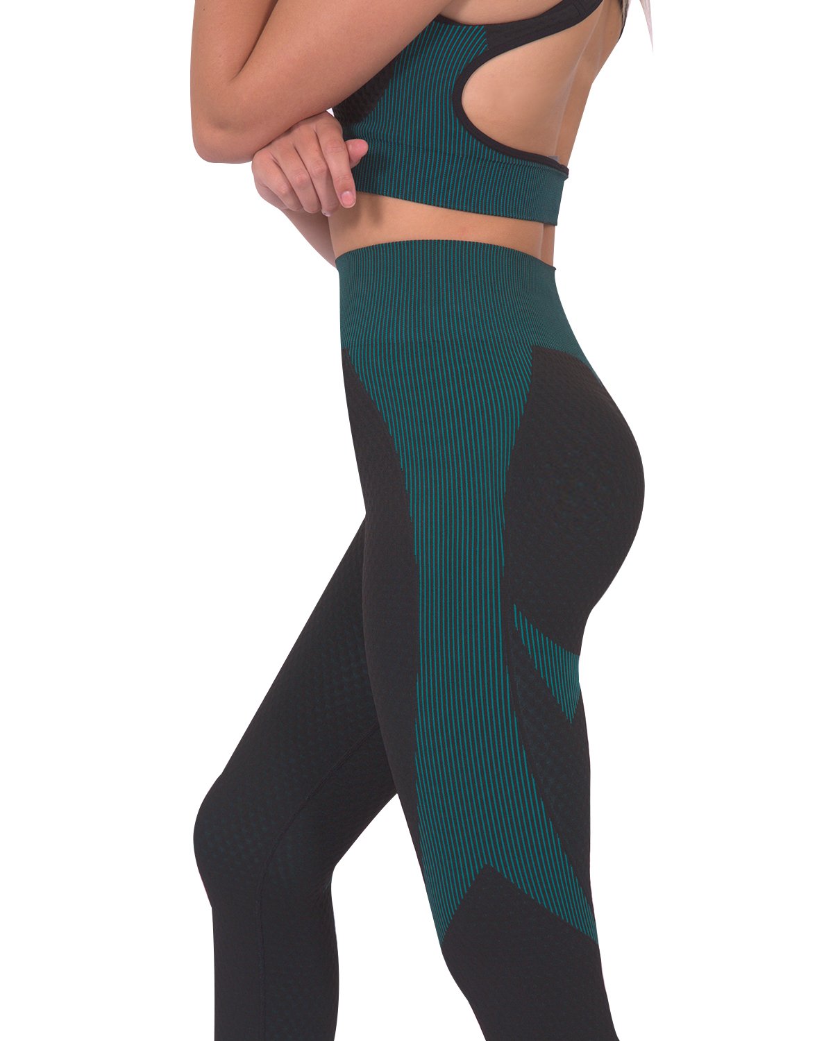 Savoy - Trois Seamless Legging - Black With Teal Blue - 1 COLOR -