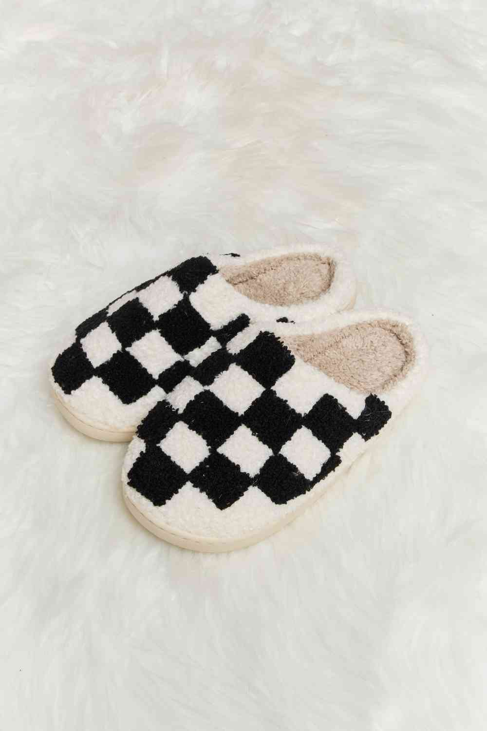 Melody Checkered Print Plush Slide Slippers - LIMITED SIZES LEFT - T - 4 COLORS -