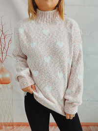 Thumbnail for Heart Heathered Turtleneck Drop Shoulder Sweater - 1 OVERSIZE - T - 4 COLORS -