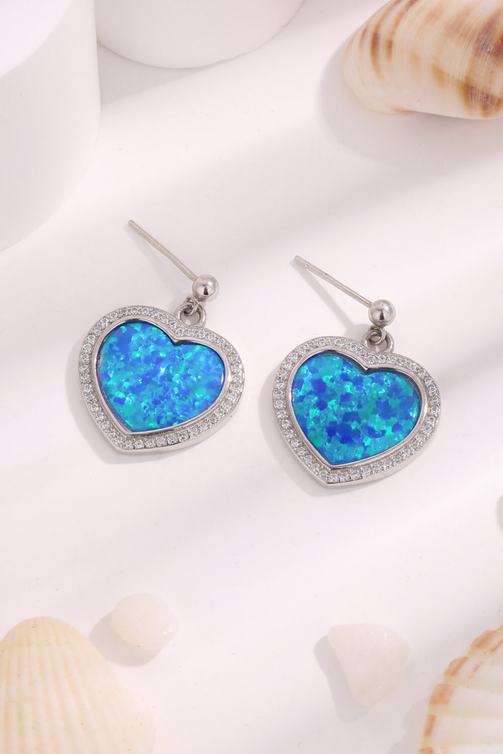 Platinum-Plated Opal Heart Earrings - T - 2 COLORS -