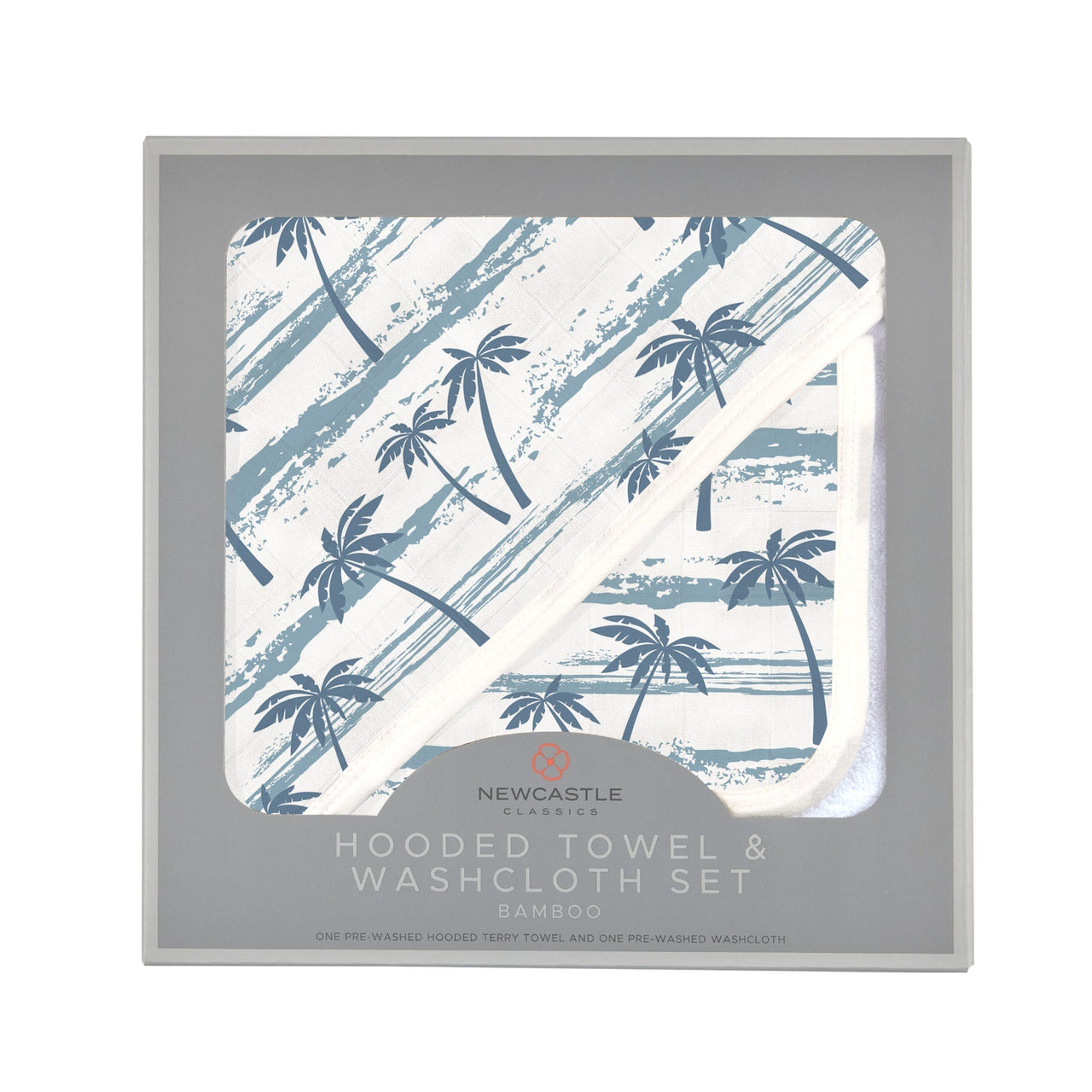 Newcastle - Ocean Palm Trees Bamboo Hooded Towel and Washcloth Set -