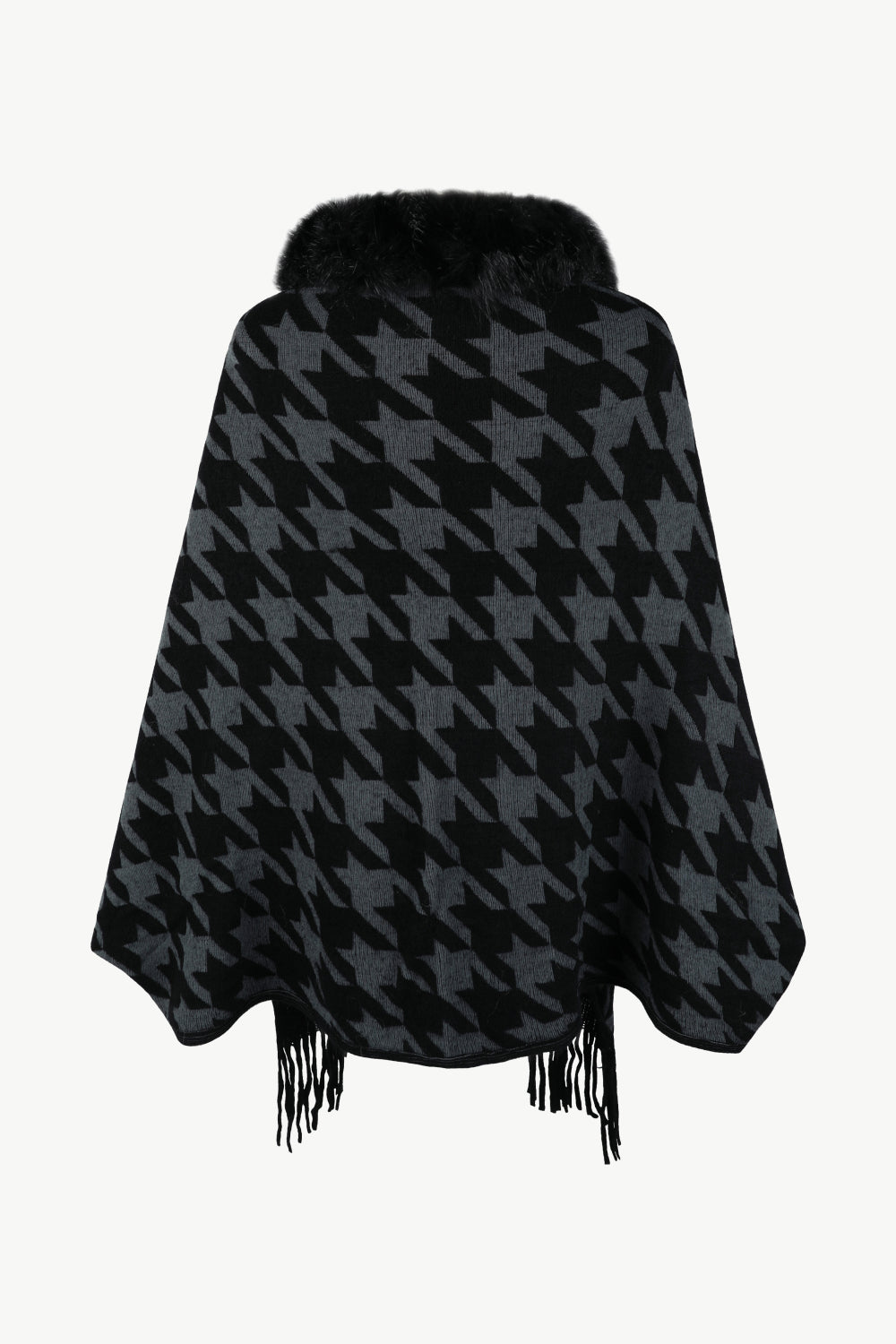 Houndstooth Fringe Hem Poncho - 1 SIZE FITS ALL - K - 5 COLORS -