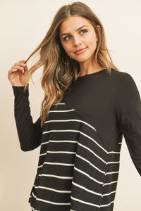 Thumbnail for Riah Fashion - Solid Stripe Contrast Color Block Top - 4 COLORS -