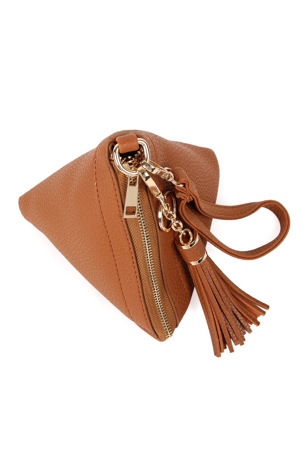 Riah Fashion - Pyramid Shape Tassel Wristlet Leather Bag - 15 COLORS -