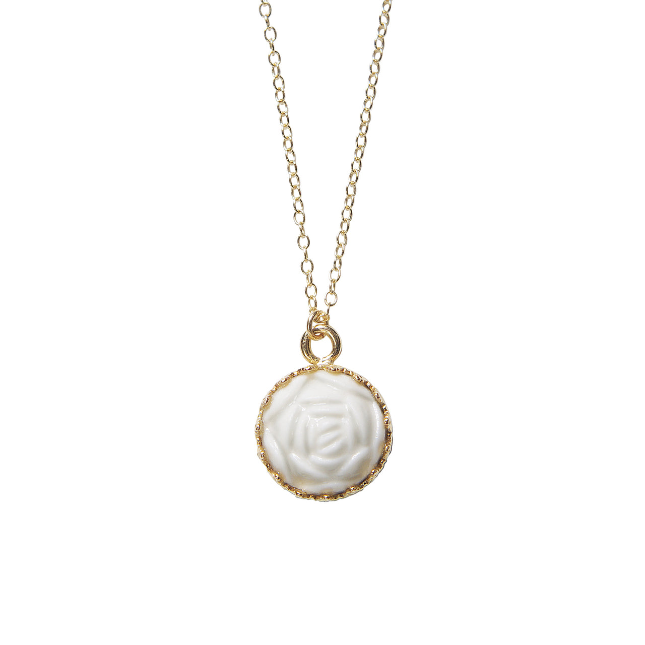 Mini Porcelain Rose Charm Gold-Filled Necklace -