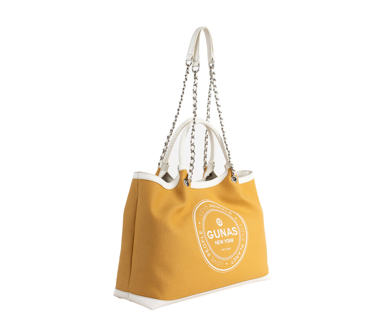 GUNAS NEW YORK - RUTH - Yellow Vegan Canvas Tote  / comes with make-up bag & dust pouch - 1 COLOR -