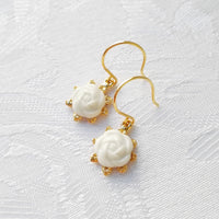 Thumbnail for Mini Porcelain Camellia Flower Charm Earrings -