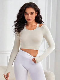 Thumbnail for Cutout Round Neck Long Sleeve Active Top - 1 COLOR -