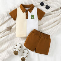 Thumbnail for R Initial Short Sleeve Top and Elastic Waist Shorts Set - 2 PCS. - T - 1 COLOR -