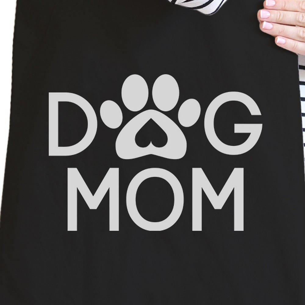 Dog Mom Black Washable Cute Graphic Canvas Tote Bag for Dog Lovers -