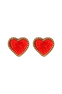 Thumbnail for Riah Fashion - Metal Druzy Heart Valentine Post Earrings - 6 COLORS