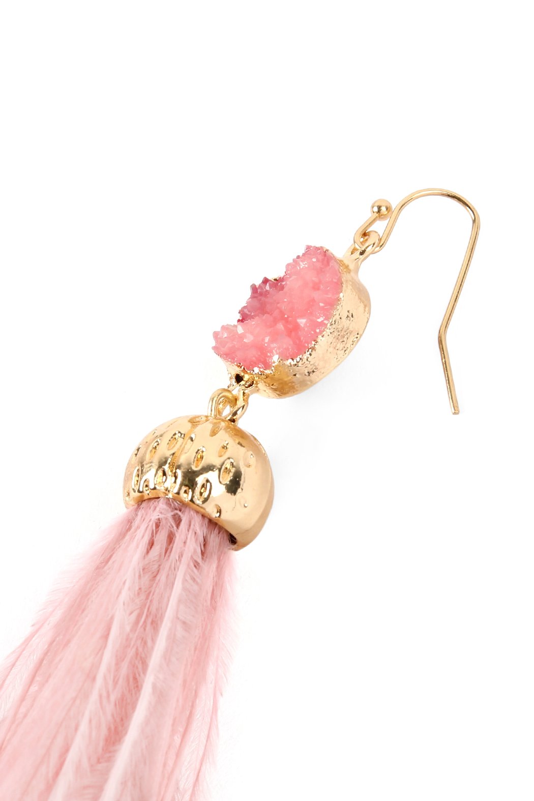 Riah Fashion - Druzy Stone Dangling Feather Earrings - 7 COLORS -