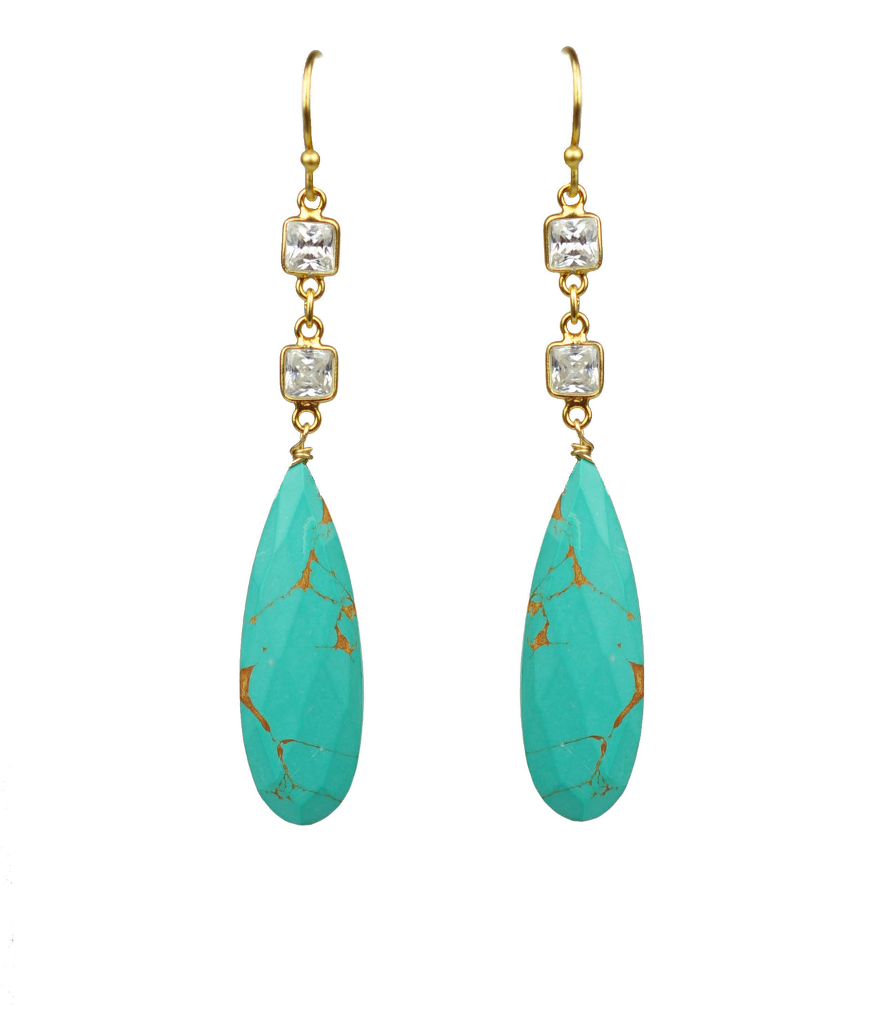 Gena Myint - White Topaz With Turquoise Drop Earrings -