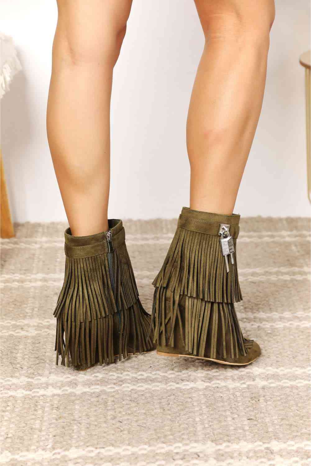 Faux Suede Legend Women's Tassel Wedge Heel Ankle Booties - T - 1 COLOR -