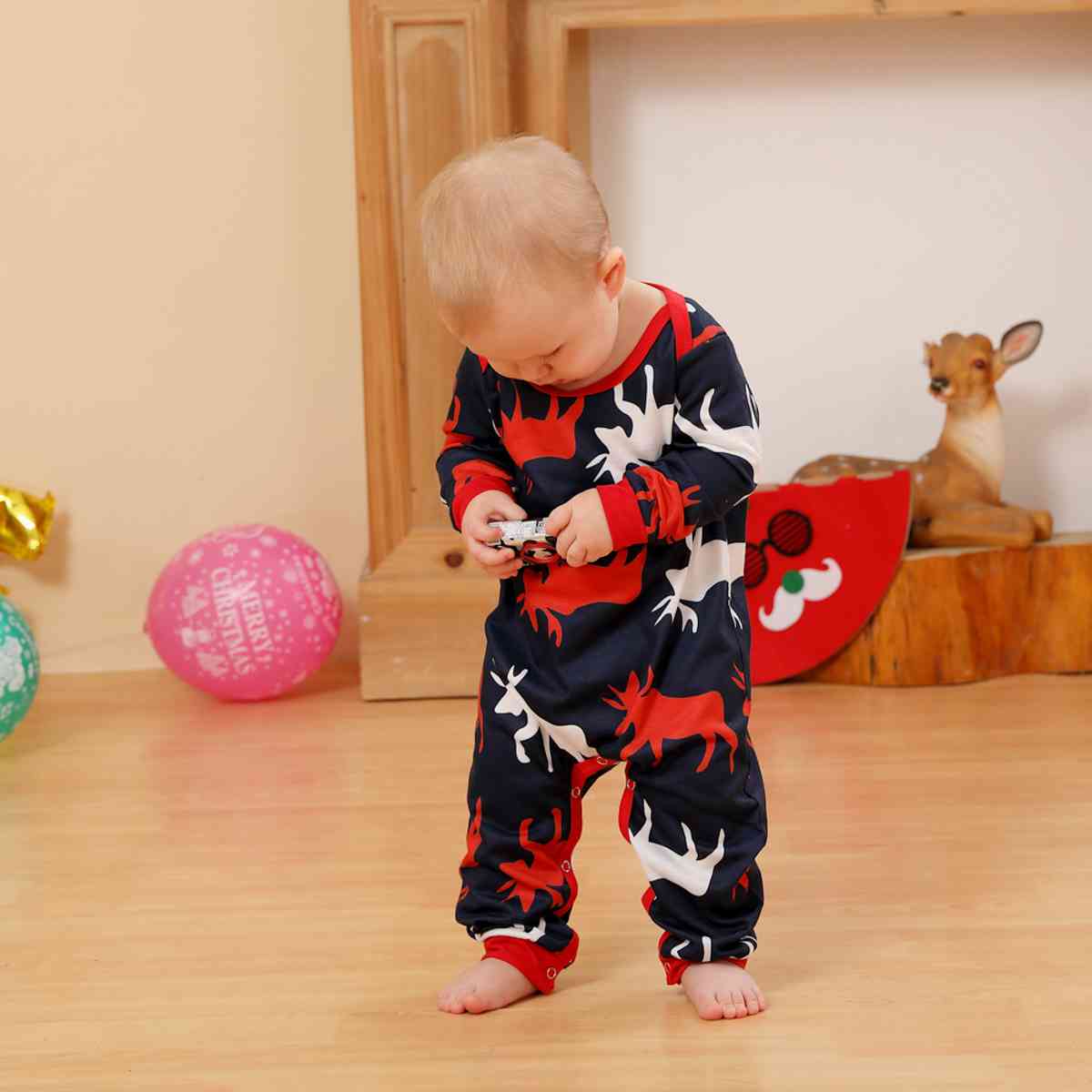 BABY Reindeer Print Round Neck Jumpsuit - T -