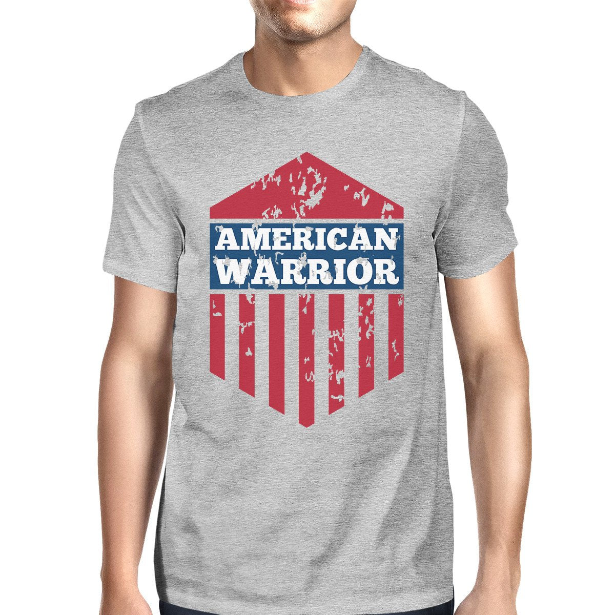 American Warrior Tee Mens Grey Cotton Tshirt American Flag Shirt - 1 COLOR