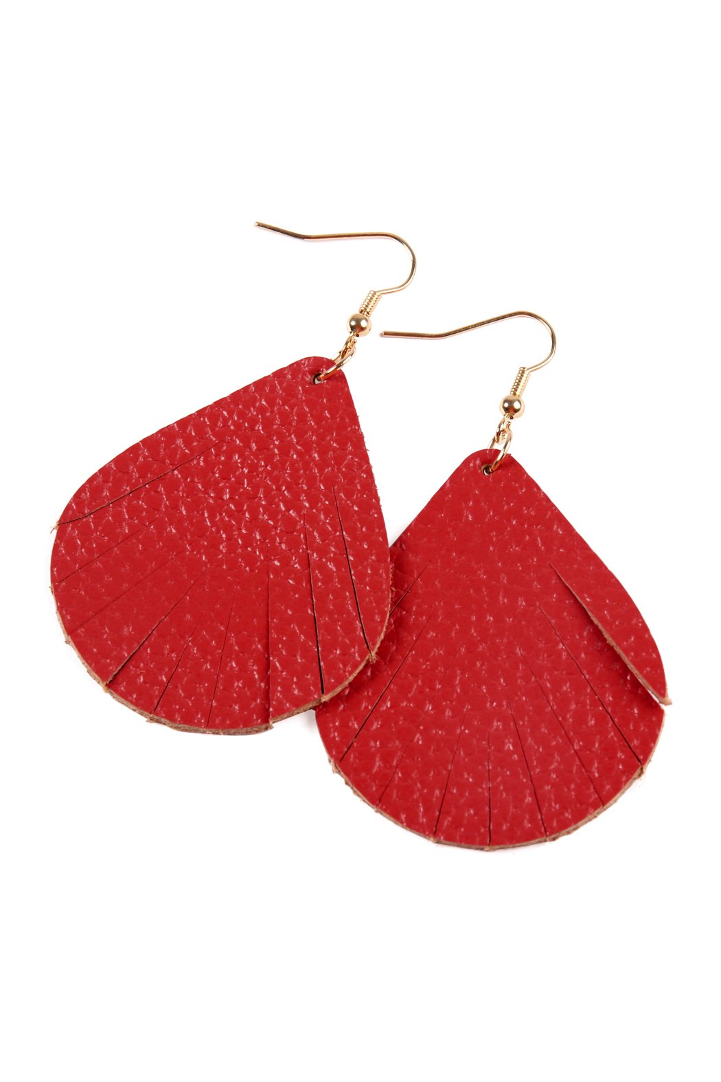 Fringed Pear Shaped Leather Earrings - 10 COLORS