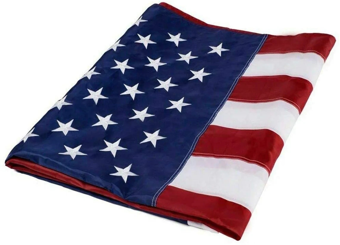 American Flag Outdoor Heavy Duty Embroidered Stars USA Flag Sewn Stripes Fade Resistance Brass Grommets All Weather UV - 7 SIZES -