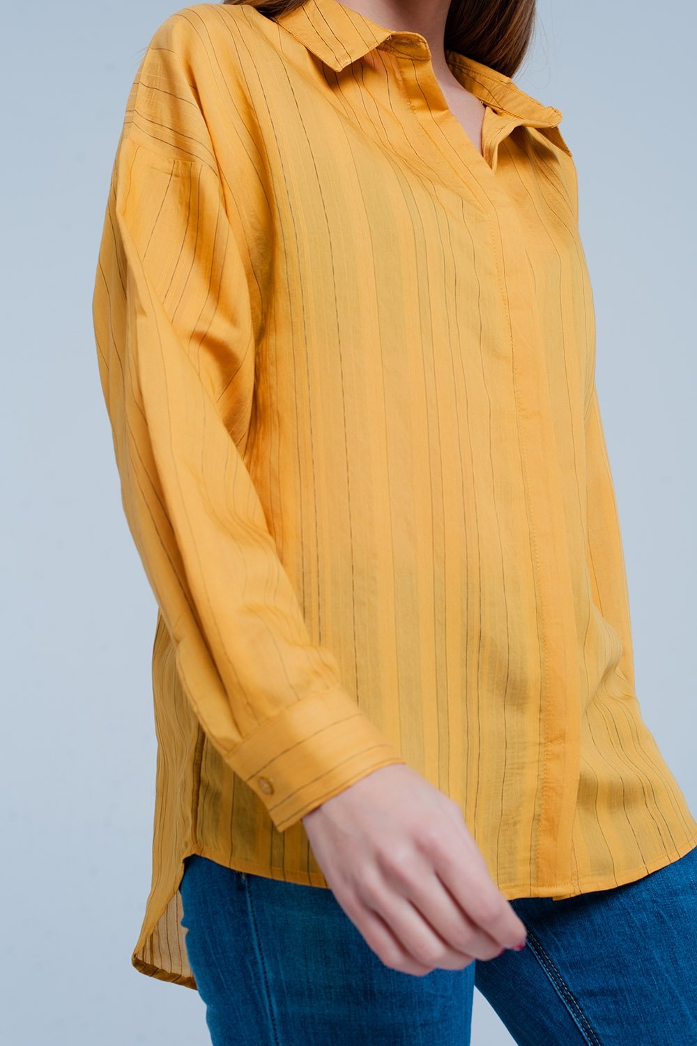 Q2 - Mustard Shirt Thin Black Stripes - 1 COLOR