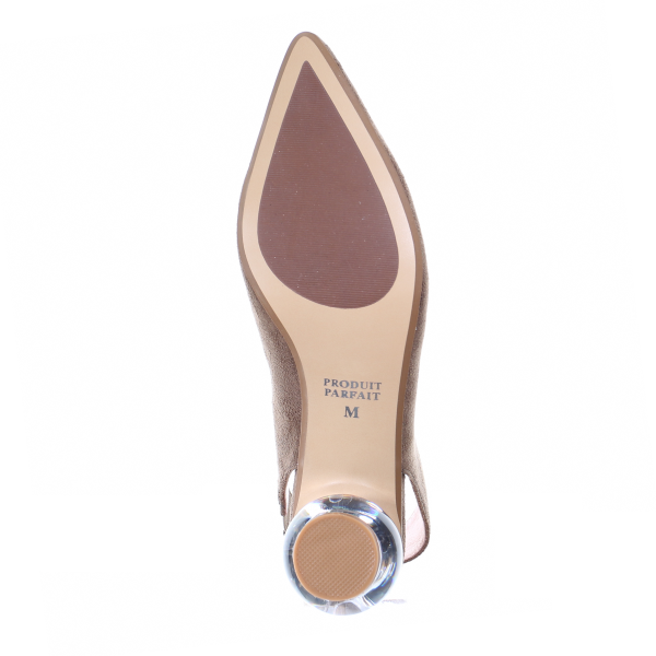 Clear Heel Suede Pointed Toe Pumps (Dark Beige)