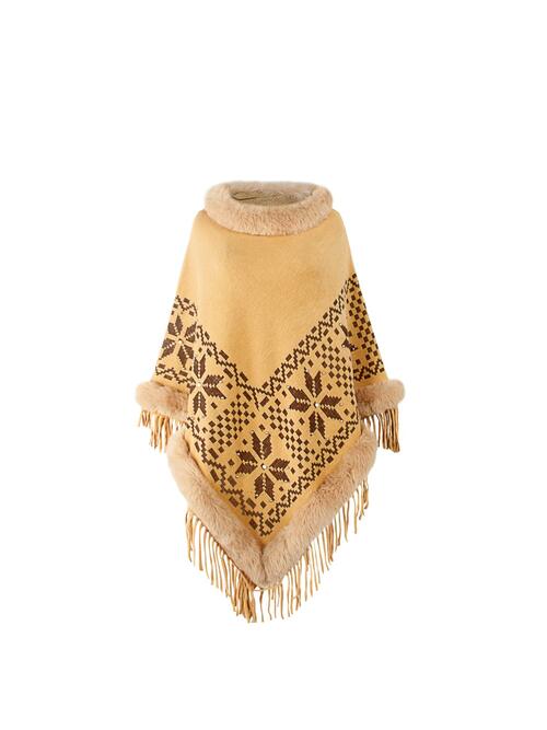 Fringe Geometric Cape Sleeve Poncho - 1 SIZE FIT - T - 6 COLORS -