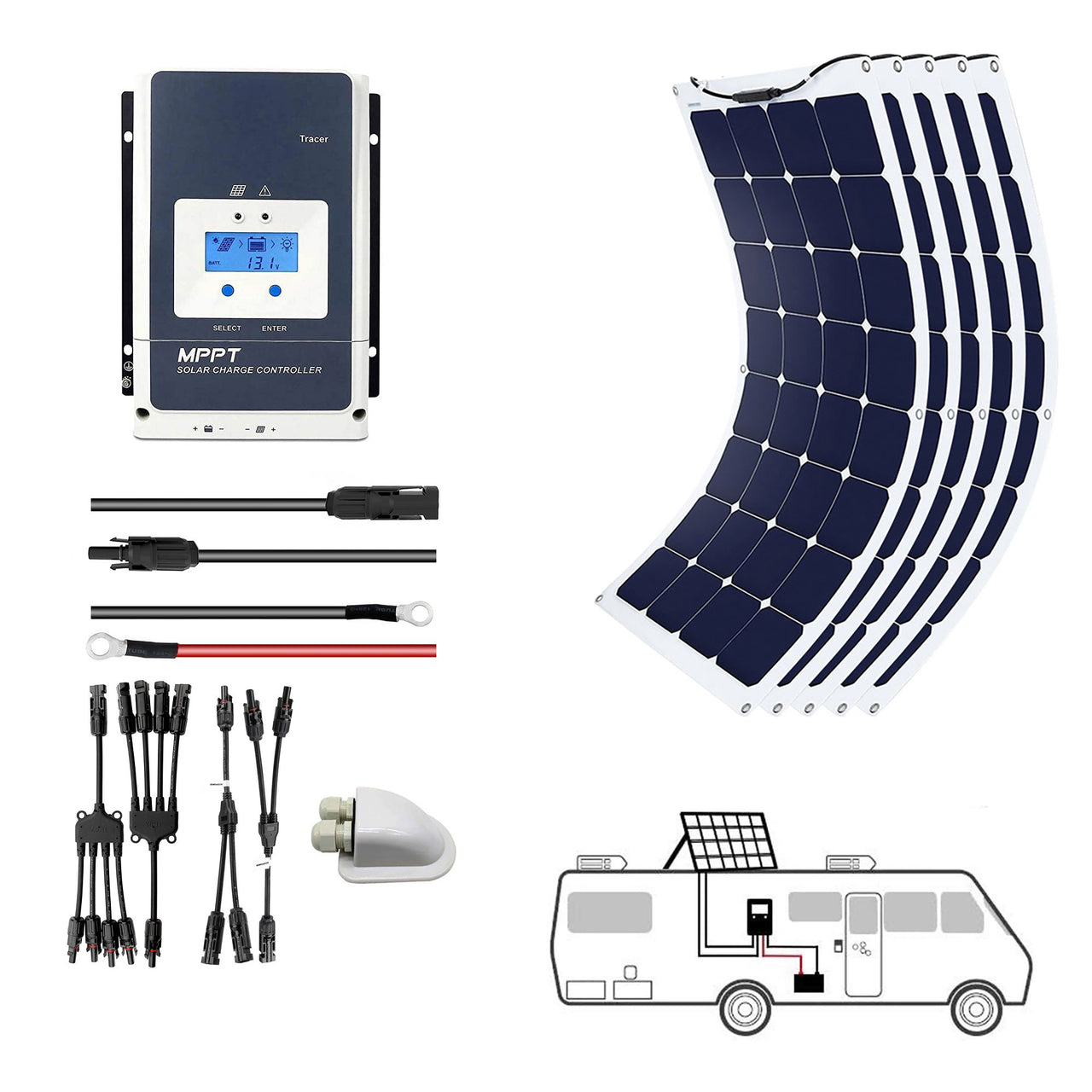 ACOPOWER - 550 Watts Flexible Solar Marine Kit , 50A MPPT Charge Controller -